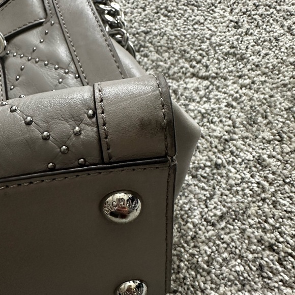 Michael Kors Satchel Handbag Mist Grey Leather Shoulder Bag Silver Hardware - Picture 6 of 10